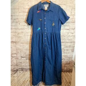 Vintage Olivia Rose Shirt Dress Women 18 Denim Blue Jean Shopping Girl Embroided